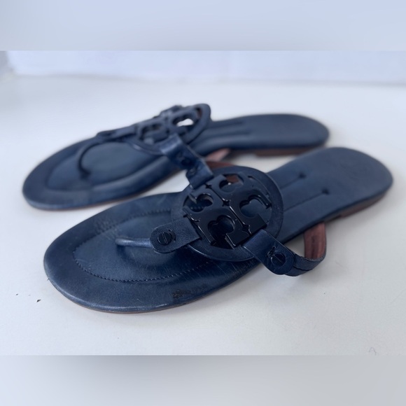 Tory Burch Navy Blue Leather Miller Thong Flats Size 9.5 - Picture 3 of 8